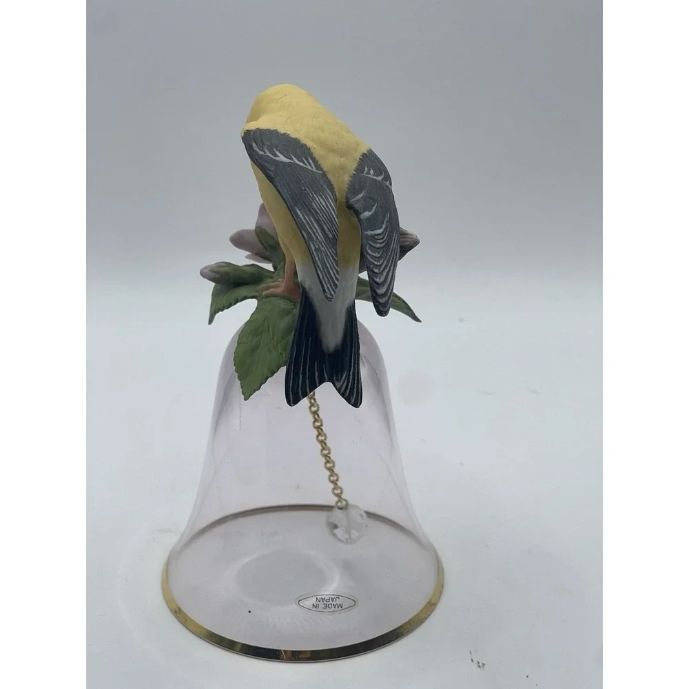 Vintage Made in Japan Porcelain Bird Bell – Goldfinch Figurine with Crystal Pull